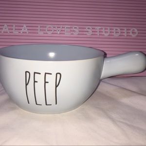 Rae Dunn PEEP light blue ceramic bowl with handle